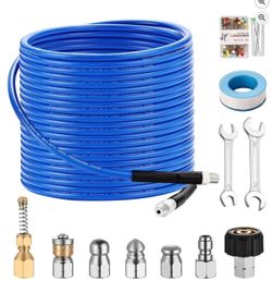 Pressure Washer Sewer Jetter Kit 75-Ft X1/4" Hydro Drain Cleaner Hose 5800 PSI + Nozzles