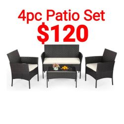 
4-Piece Patio Furniture Set, Black, Outdoor Wicker Furniture w/ Coffee Table, Outdoor Seating,Weather-Resistant For Porch, Garden, Lawn, Gatherings