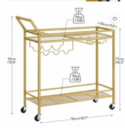 Home Bar Cart, 2-Tier Kitchen Cart with Wine Rack and Glass Holders, Serving Cart with Wheels and Guardrails for Dining Room, Living Room, Party, or B
