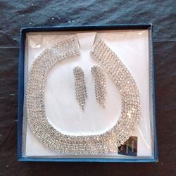 Sterling Sliver Crystal Necklace And Earrings 