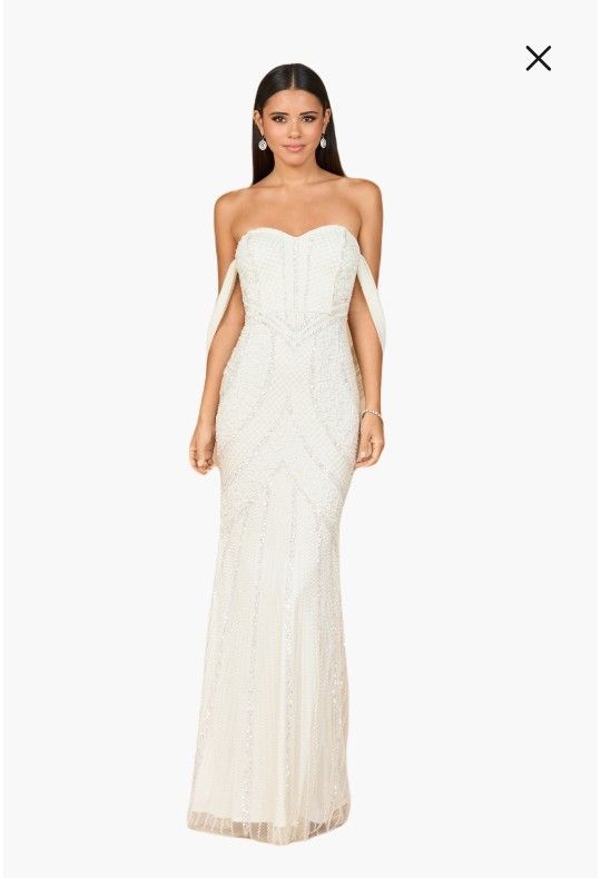 LARA Strapless White Beaded Formal Dress 