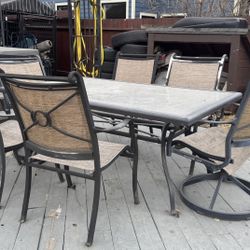 7-Piece Wrought Iron Outdoor Dining Set + Gazebo Frame + Deck Base – $200 OBO