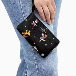 NWT Authentic 💯 Disney X Coach Corner Zip Wristlet With Holiday Print