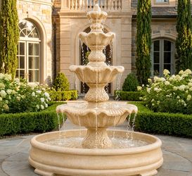 7 ft Outdoor Water Fountain 3 Tier | Large Garden Fountain | Luxury Patio Water Feature | Courtyard & Landscape Decor | Brown Finish