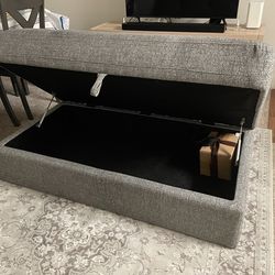 Gray Upholstered Storage Ottoman Bench – Hinged Lid, Tufted Top