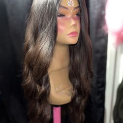 30” Long Layered Synthetic Wig – Middle Part – Natural Brown ✨