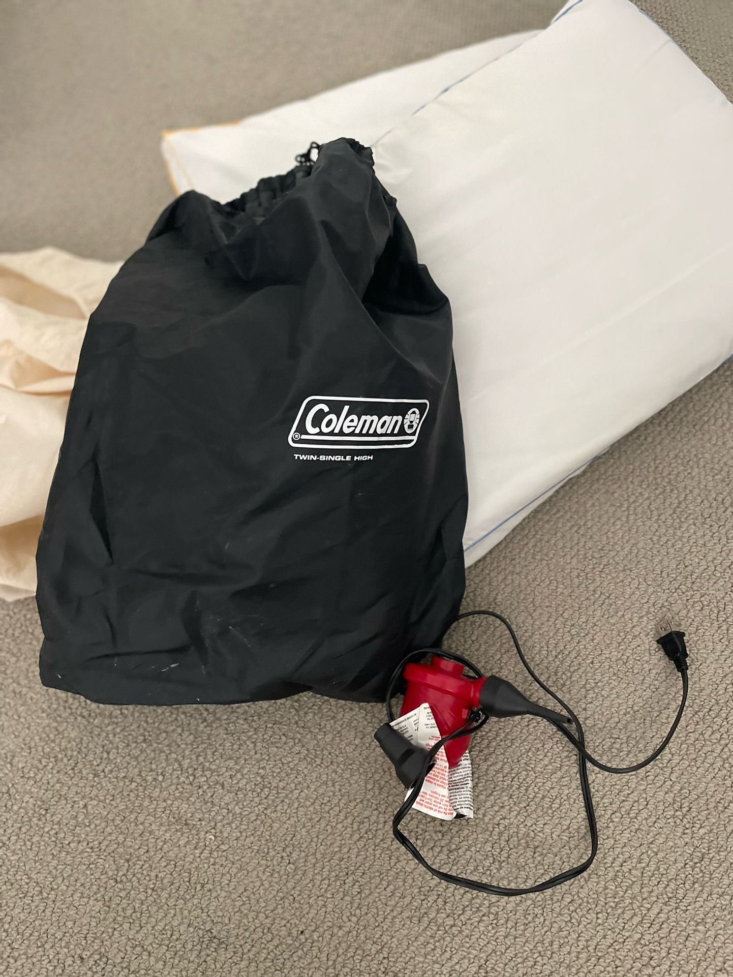 Coleman Twin Air Mattress, Pump & Pillows