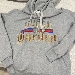 Gucci Garden Gray Gold Sequin Hoodie Sweatshirt Size Small