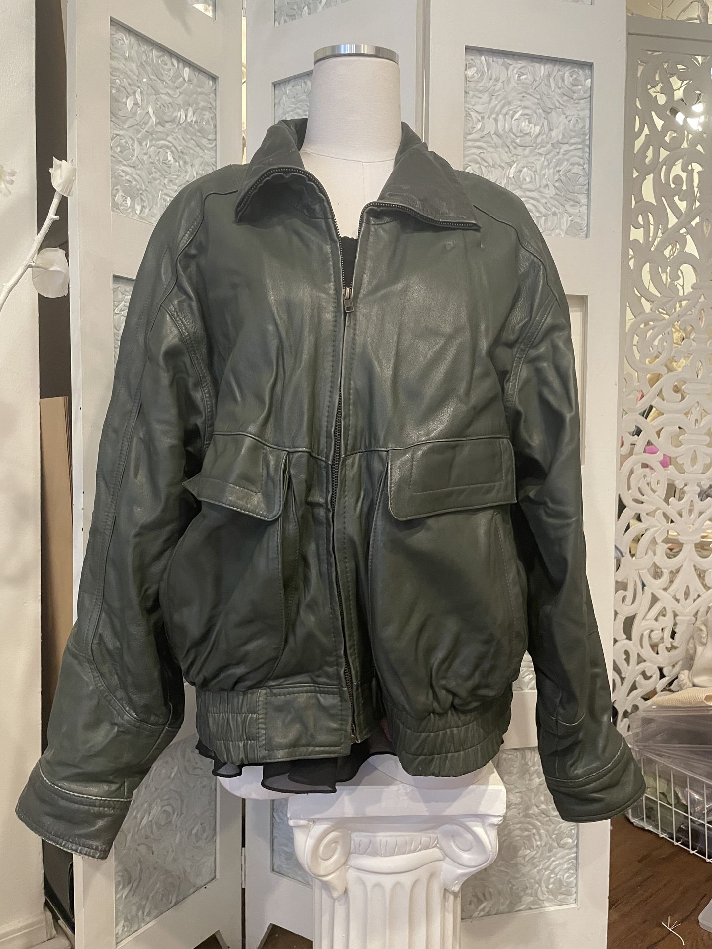 Leather jackets olive tone