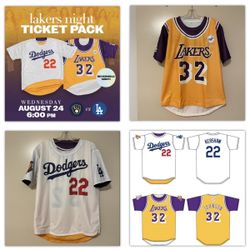 LA Dodgers Lakers night jerseys reversible Clayton Kershaw and Magic Johnson Size Medium and XL
