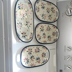 TEMPTATIONS Old World Floral Ceramic Serving Trays Set of 4 with Handles