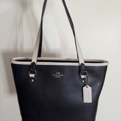 Navy & White Coach City Tote