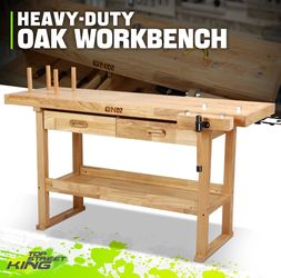 Brand New DNA Motoring 60" Solid Wood Workbench w/ Vise & Drawers - Open Box