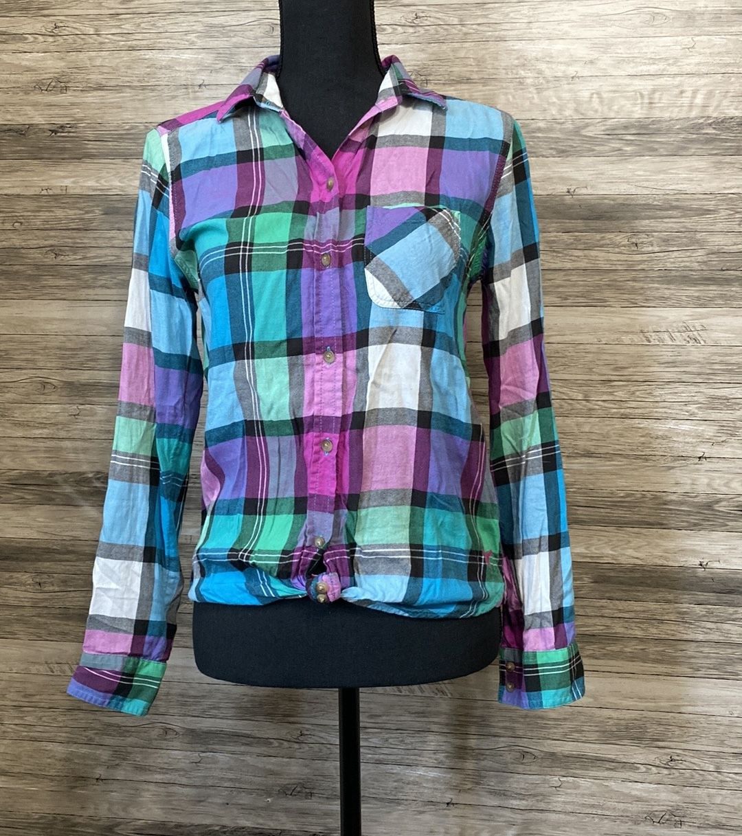 American Eagle Plaid Vintage Boyfriend Top Size X-Small