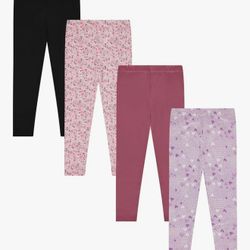 Girls 4 Pack Fleece Lined Leggings Whimsical Wonderland of Styles in Sizes 7 Unicorns, Flowers Hearts Galore!