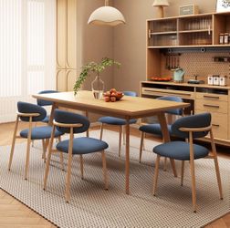 Upholstered Dining Chairs Set of 6 Mid-Century Modern Kitchen & Dining Room Chairs with Linen Seat and Backrest Ergonomic Sillas de Comedor(Original/B