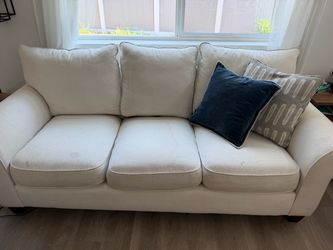 3-Seat Upholstered Sofa Cream Fabric (two) plus matching arm chair