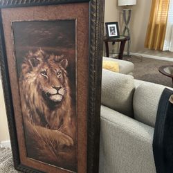Large Framed Lion Wall Art – Elegant & Bold Statement Piece