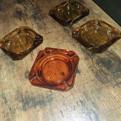 4 Vintage MCM Glass Ashtrays 
