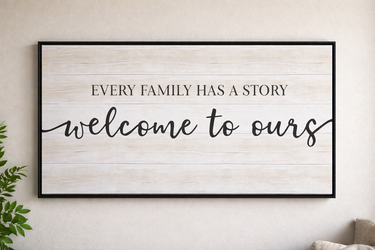 Farmhouse Wall Sign “Every Family Has a Story” 41x23 Framed