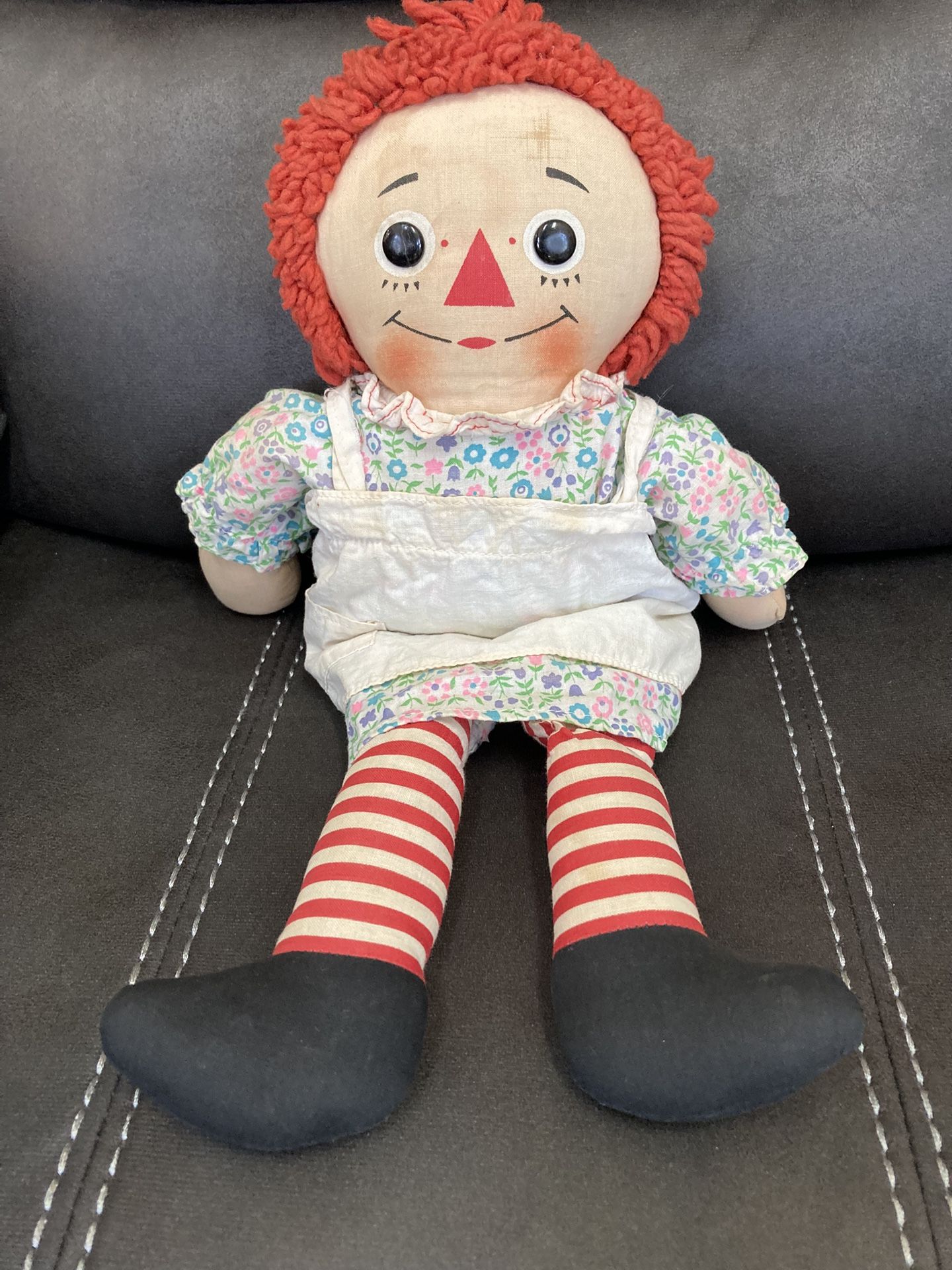 Vintage 15’ Raggedy Ann Doll With Floral Dress Apron Cloth