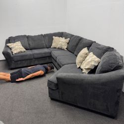 Chenille Black / Dark Gray ⚫️ Sectional Couch with Cuddler Chaise - *Clean Af* - Can Deliver