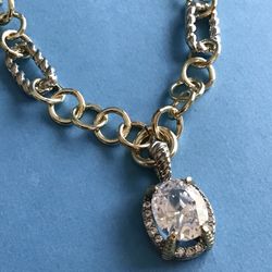 Sparkling CZ Pendant Two Tone Gold/Silver- Adjustable 17” to 19” Chain *Pickup Boca Raton