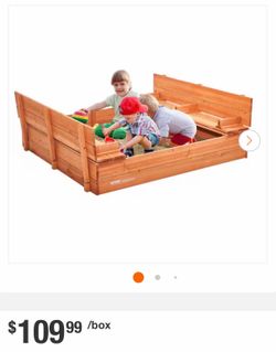Wooden Sandbox, 4 ft. W x 4 ft. L Wooden Square Sandbox, with Foldable Bench Seats and Bottom Liner