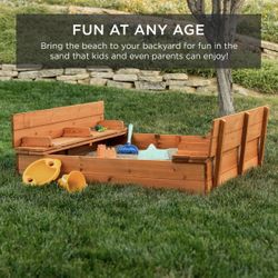 New Outdoor Wooden Sand Box for Kids, Sandbox with Cover - Sealed in Box