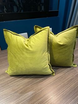 Set of 2 Chartreuse Velvet German Designer Down Feather Throw Pillows