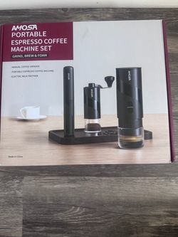 All in 1 Portable Electric Espresso Machine & Coffee Grinder & Milk Frother Mini Compact Travel Coffee Maker Set for Ground Coffee & NS Capsules,Ideal