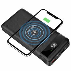 HOKONUI Wireless Portable Chargers, 10W Qi Fast Charge 20000 mAh Power Bank 5 Output USB Type-C LCD Display High Capacity External Battery Pack for C