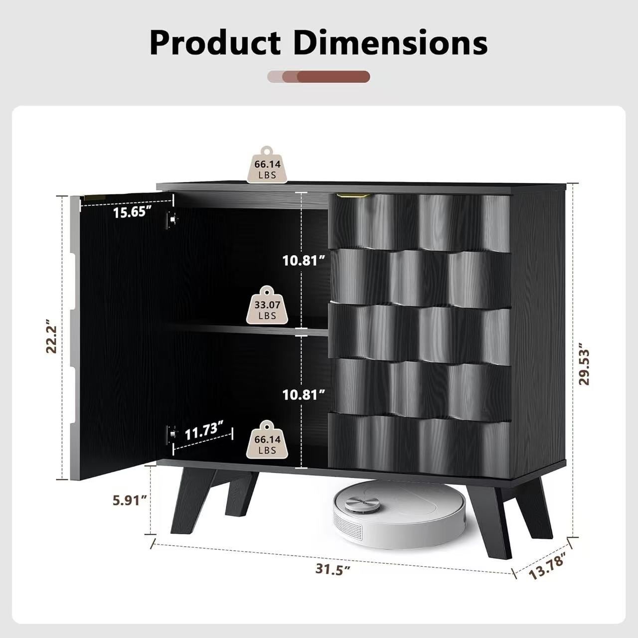 🥨 Buffet Cabinet, Fluted Sideboard Storage Cabinet with Adjustable Shelf and Door Handles, Modern Console Table Credenza for Living Room, Bedroom