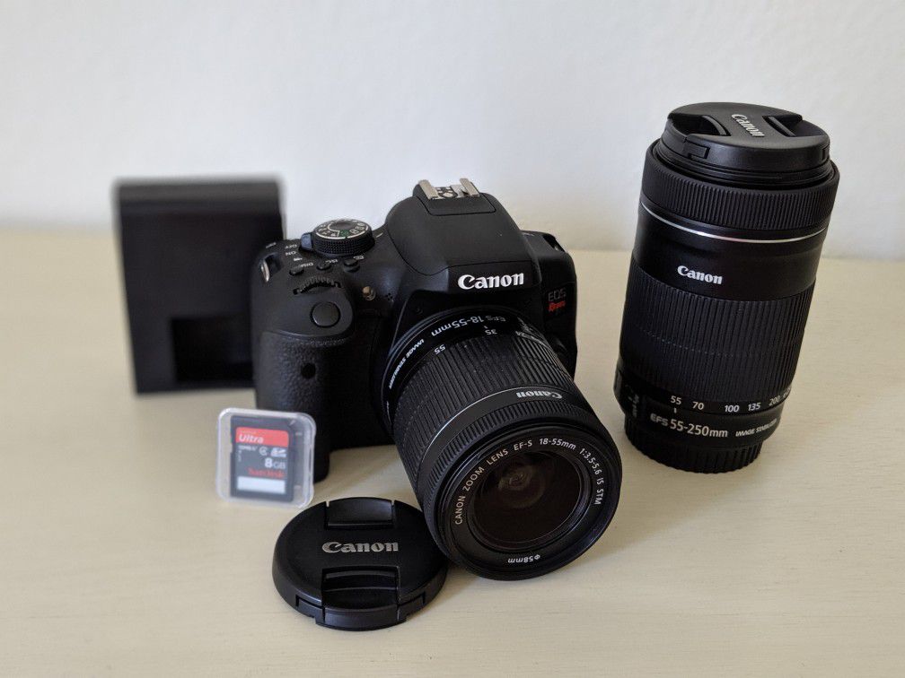 Canon EOS Rebel T6i DSLR Camera w/18-55mm & 55-250 STM Lens 8GB Memory