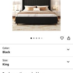 62’’ Tall King Size Bed Frame with Corduroy Upholstered Platform Be