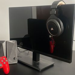 Monitor, Headphones, Speakers, And Red Ps4 Controller