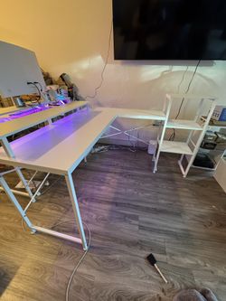 L Shape White Desk