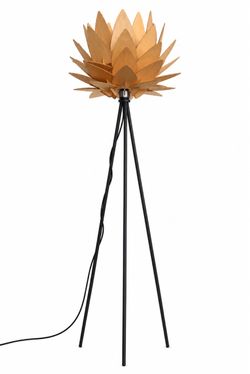 Tripod Floor Lamp with Wood Petal Shade