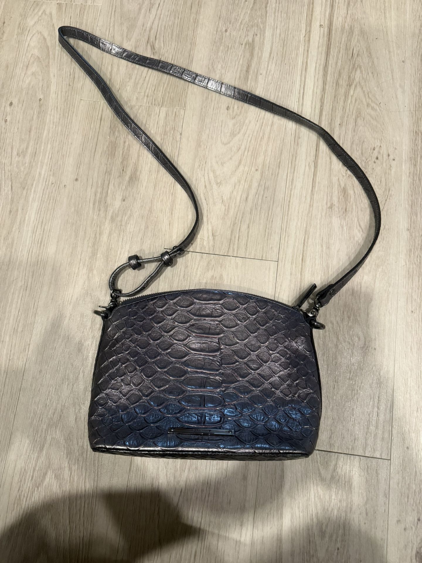 brahmin bag Croc Leather Bag black metallic silver