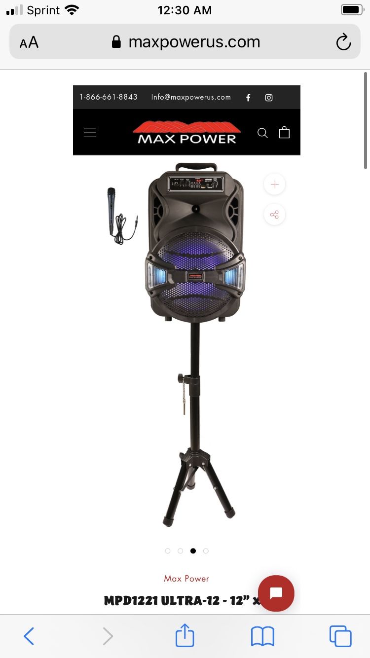 Max Power MPD1221 ULTRA-12 - 12” x 1 Karaoke Speaker W/DJ stand included & Mic