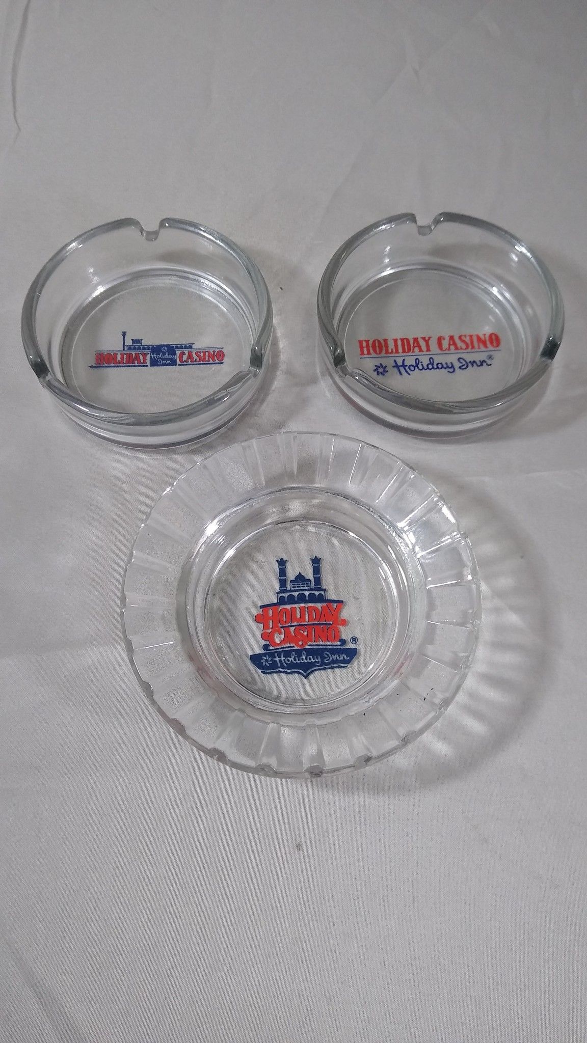 Lot of 3 Holiday Casino Holiday Inn Las Vegas Nevada Ashtrays Clear Glass