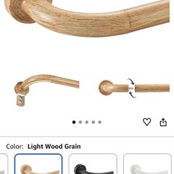 Light Wood Grain Disc Curtain Rods, 48-84 Inches Window Curtain Rod,Adjustable Room Darkening Drapery Rod with Aluminum Finials and Brackets,Wrap Arou