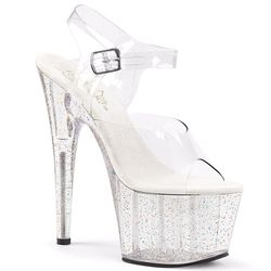 Adore-708mg 7" Glitter Bottom Clear Ankle Strap Platform Sandal