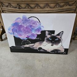 37“ W 25“H Cat Chanel Floral Art Work Brand New 