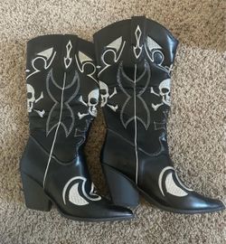 Black Skull Cowgirl Boots DollsKill