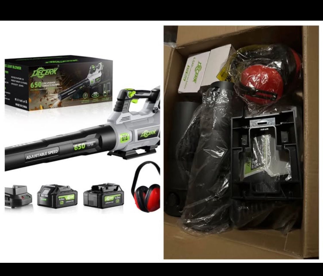 Open Box Leaf Blower Cordless, 21V Electric Leaf Blowers with 2X 4.0Ah Battery, Lightweight Snow Blower with Turbo Button, Variable Speed Dial, and Cr