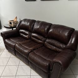 Brown Leather Reclining Sofa – Good Condition