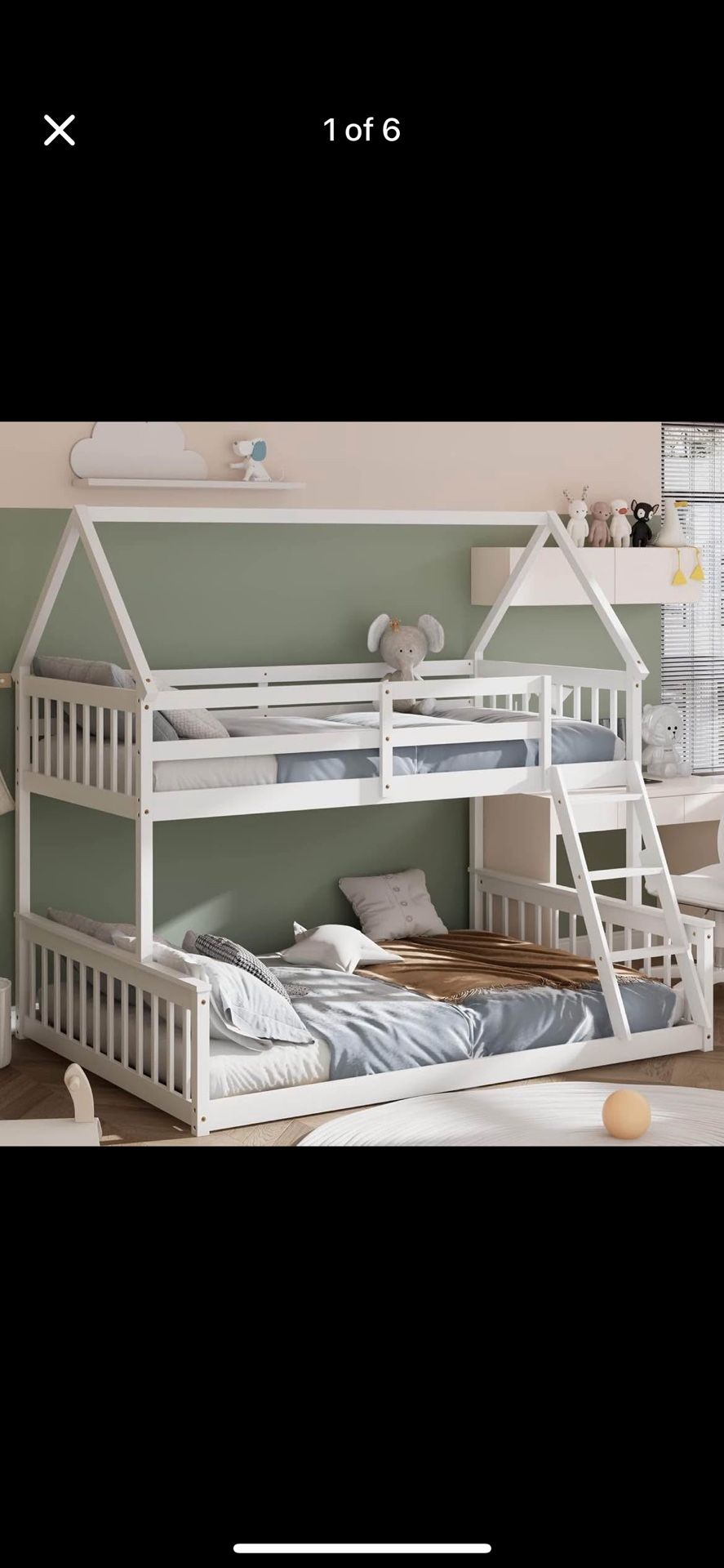 White Wooded Bunk Bed. Twin Over Full. With Full Mattress!