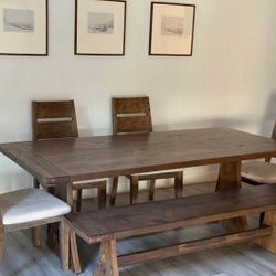 wooden dining table with 4 chairs & bench For Sale