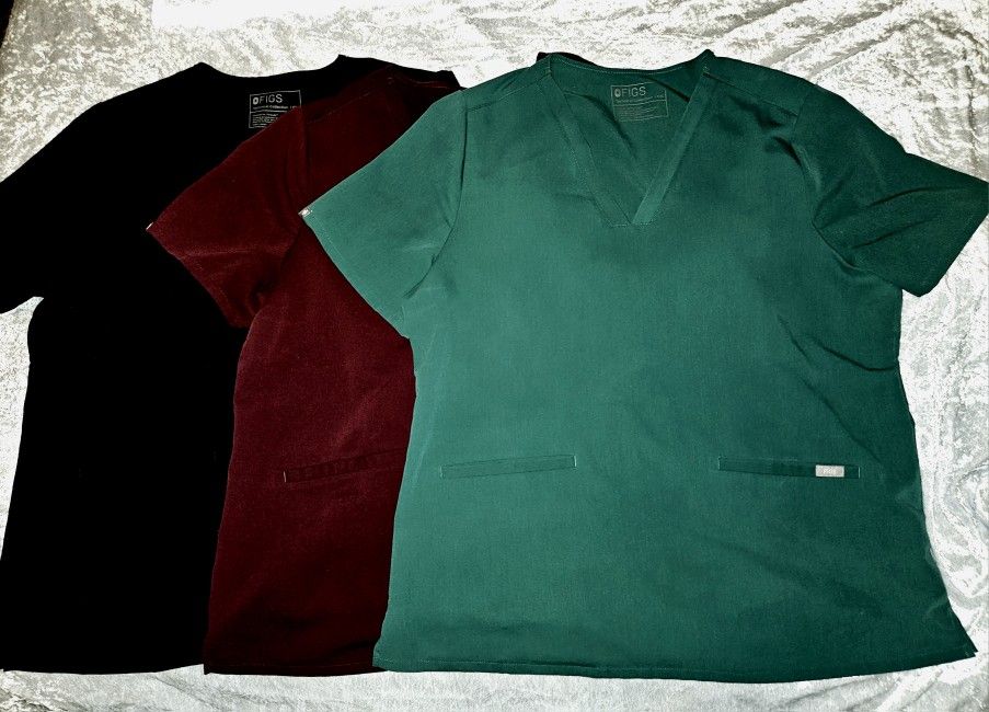 3 Figs Casma 3 Pocket Tops Black, Burgundy, Hunter Green Size XXlarge